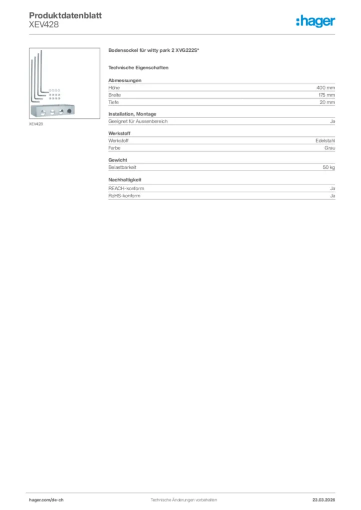 Bild Hager Produktdatenblatt XEV428 | Hager Schweiz