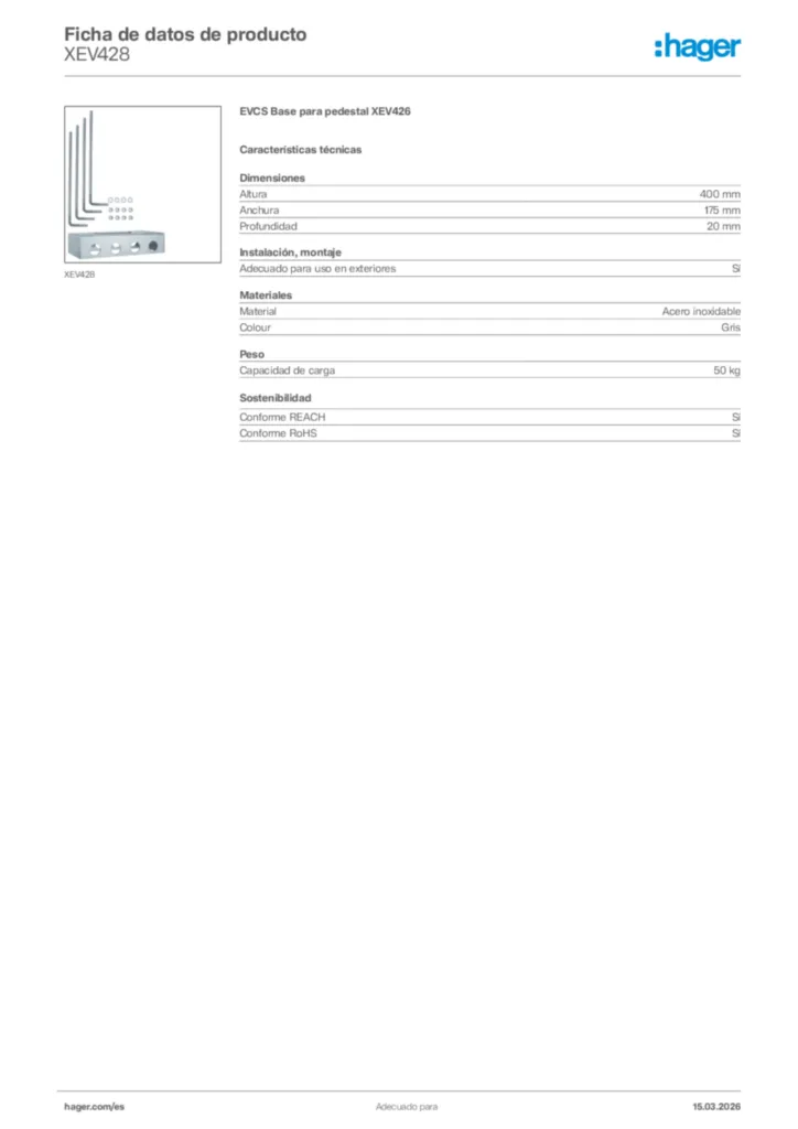 Imagen Hager Ficha de datos de producto XEV428 | Hager España