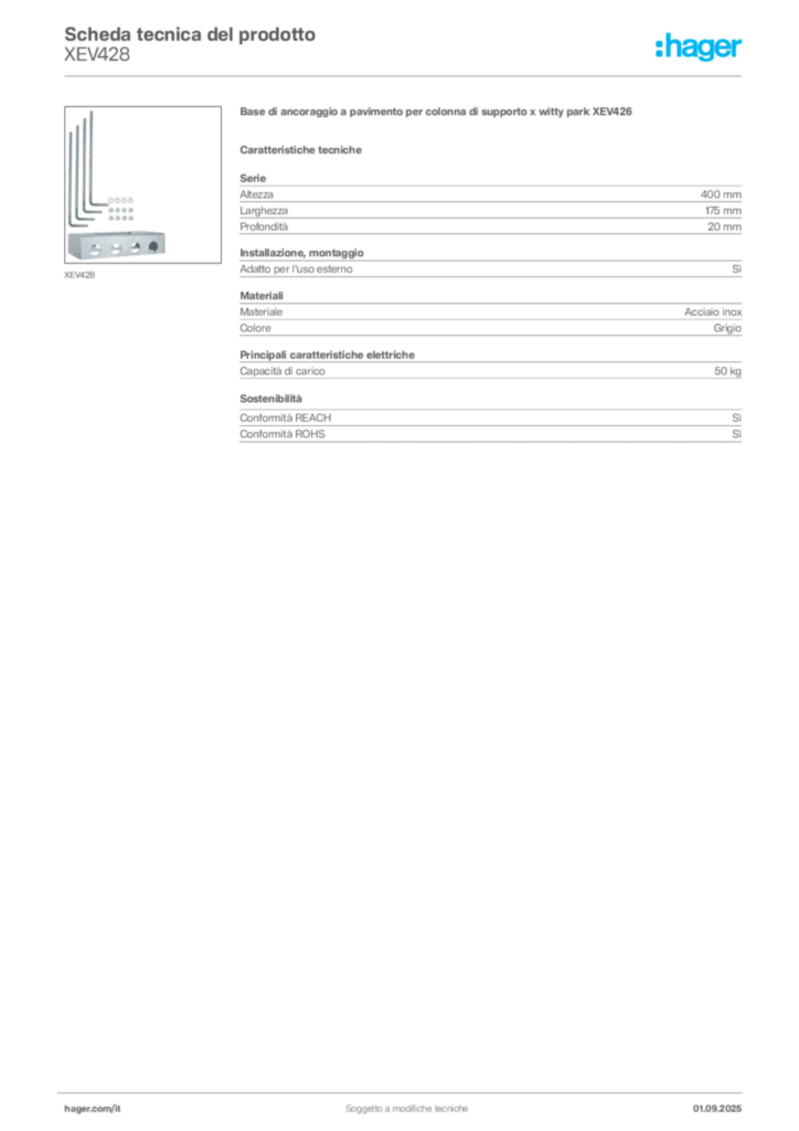 Immagine Hager Scheda tecnica del prodotto XEV428 | Hager Italia