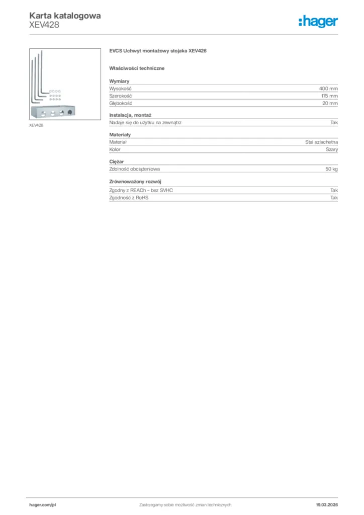 Zdjęcie Hager Karta katalogowa XEV428 | Hager Polska