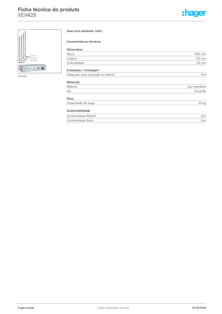 Imagem Hager Ficha técnica do produto XEV428 | Hager Portugal