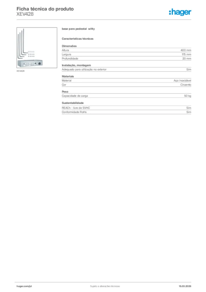 Imagem Hager Ficha técnica do produto XEV428 | Hager Portugal