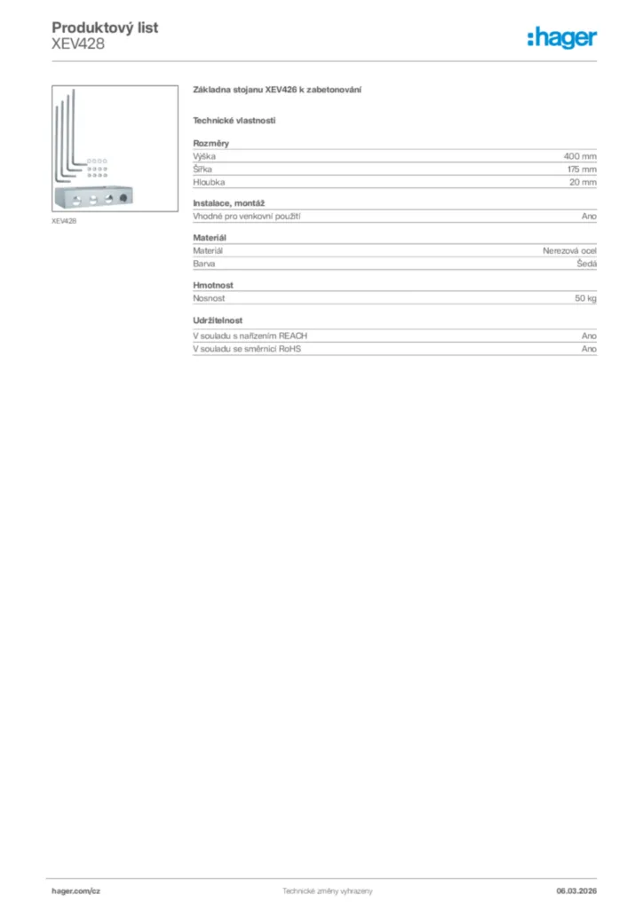 Obrázek Hager Product data sheet XEV428 | Hager