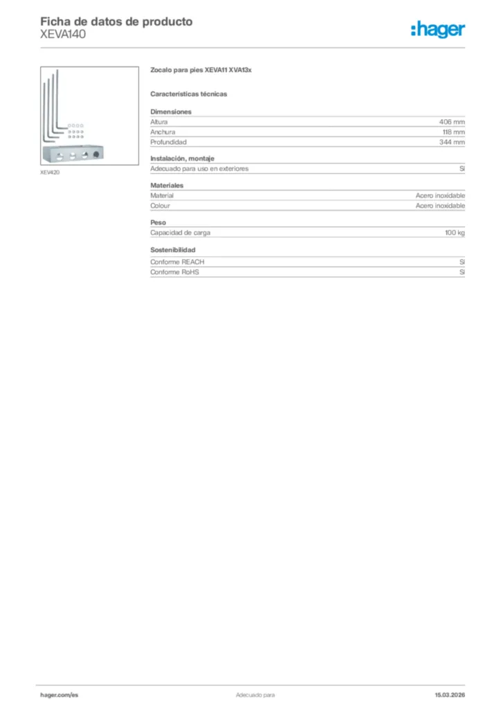 Imagen Hager Ficha de datos de producto XEVA140 | Hager España