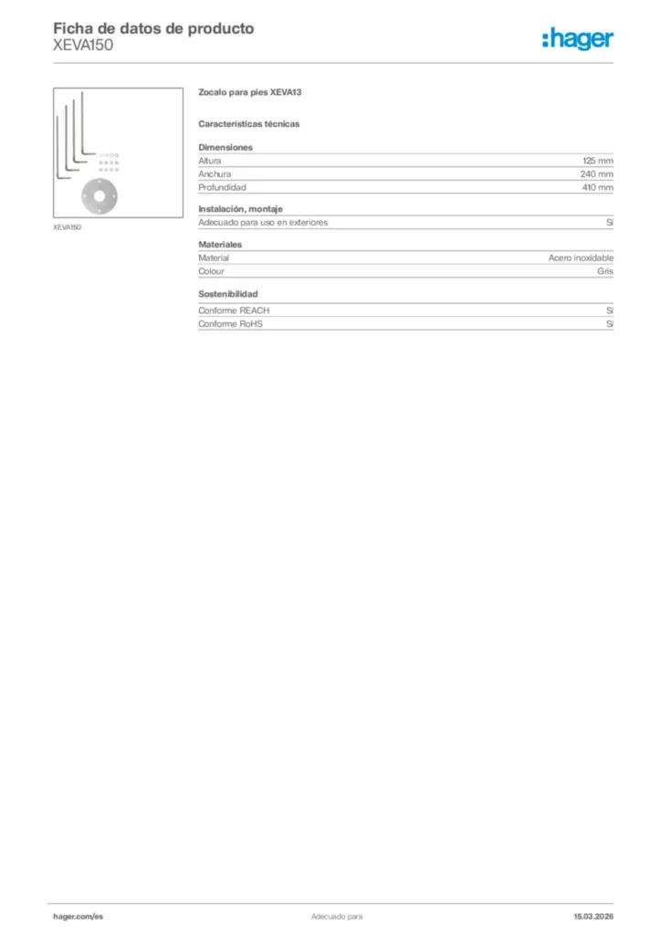 Imagen Hager Ficha de datos de producto XEVA150 | Hager España