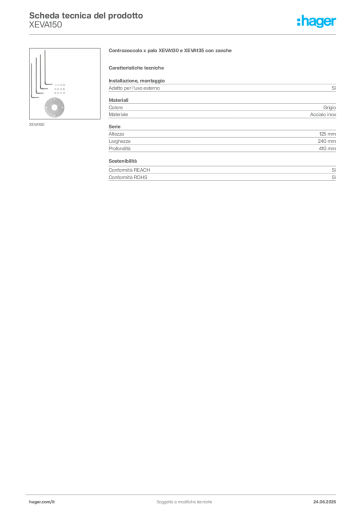 Immagine Hager Scheda tecnica del prodotto XEVA150 | Hager Italia