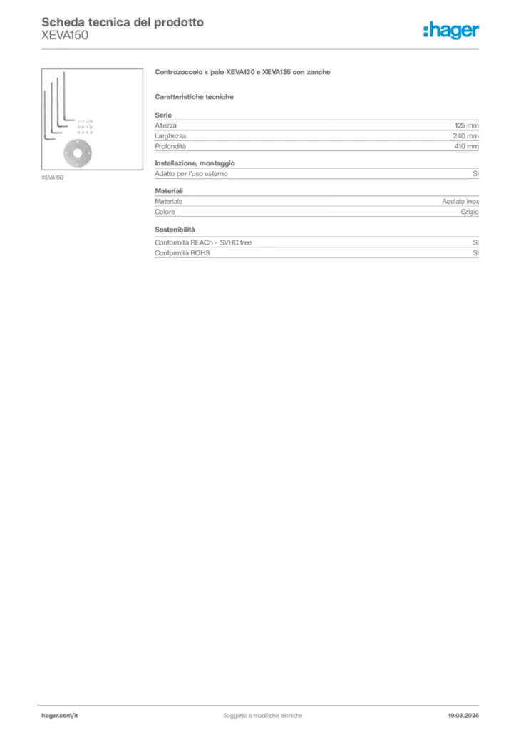 Immagine Hager Scheda tecnica del prodotto XEVA150 | Hager Italia