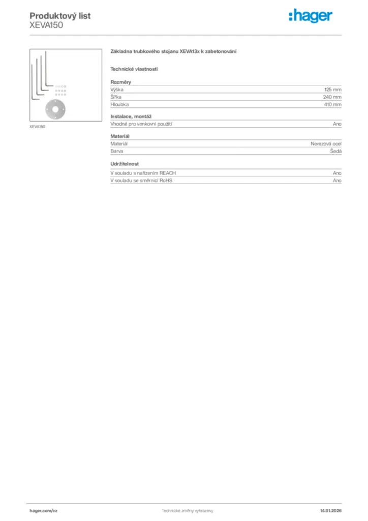 Obrázek Hager Product data sheet XEVA150 | Hager