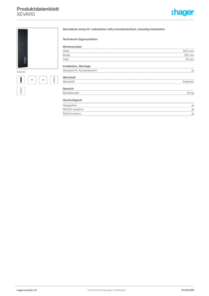 Bild Hager Produktdatenblatt XEVA110 | Hager Schweiz