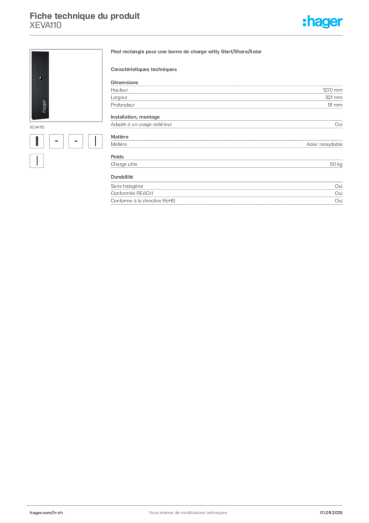 Image Hager Fiche technique du produit XEVA110 | Hager Suisse