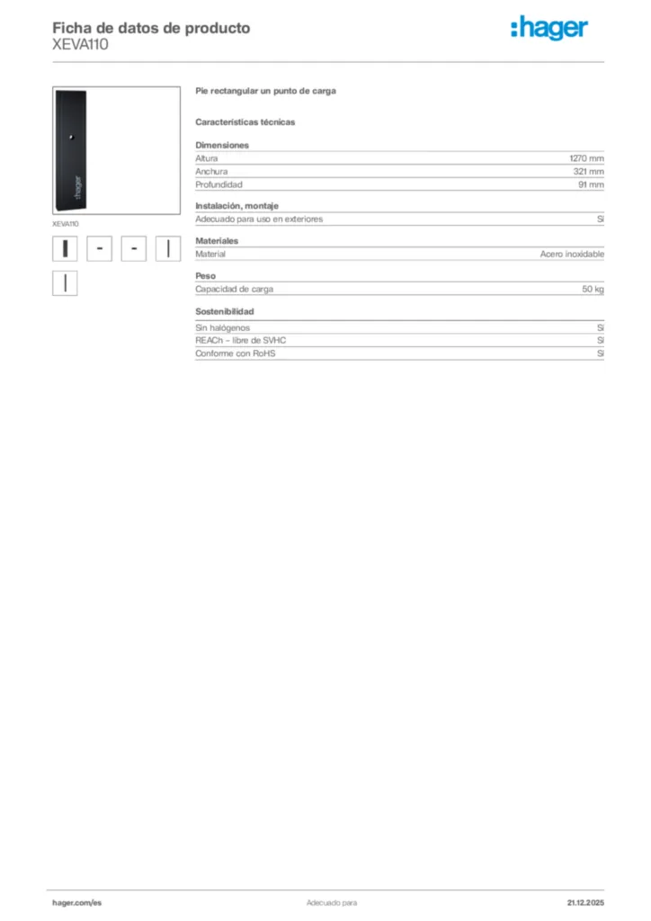 Imagen Hager Ficha de datos de producto XEVA110 | Hager España