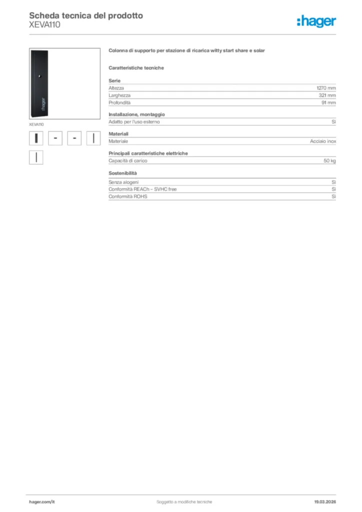 Immagine Hager Scheda tecnica del prodotto XEVA110 | Hager Italia