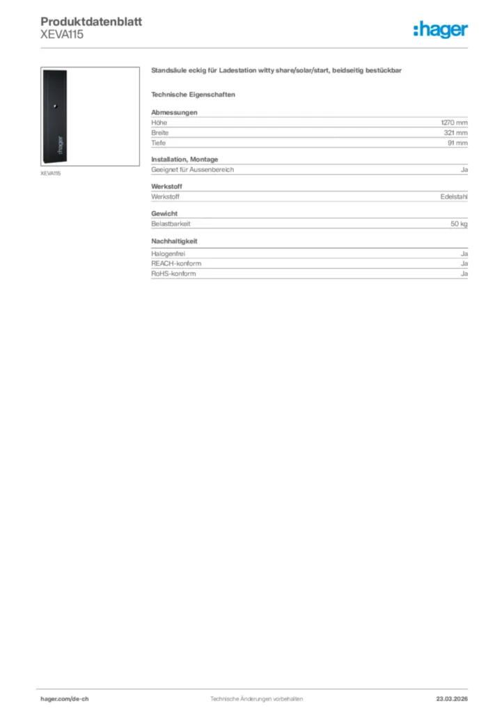 Bild Hager Produktdatenblatt XEVA115 | Hager Schweiz