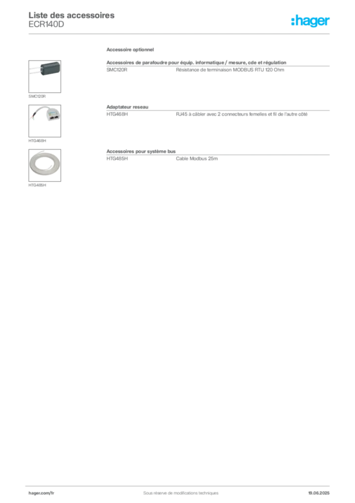 Image Hager Fiche technique du produit ECR140D | Hager France