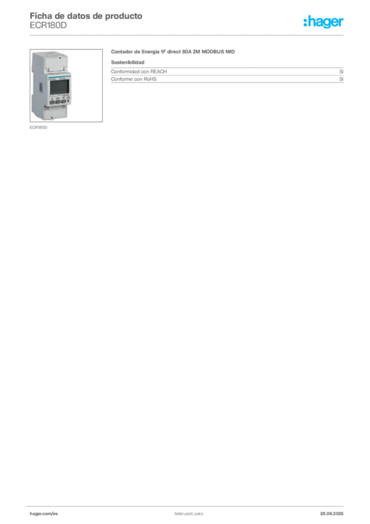 Imagen Hager Ficha de datos de producto ECR180D | Hager España