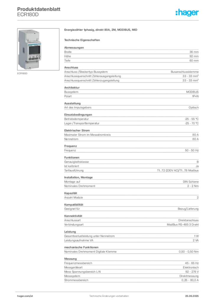 Bild Hager Produktdatenblatt ECR180D | Hager Deutschland