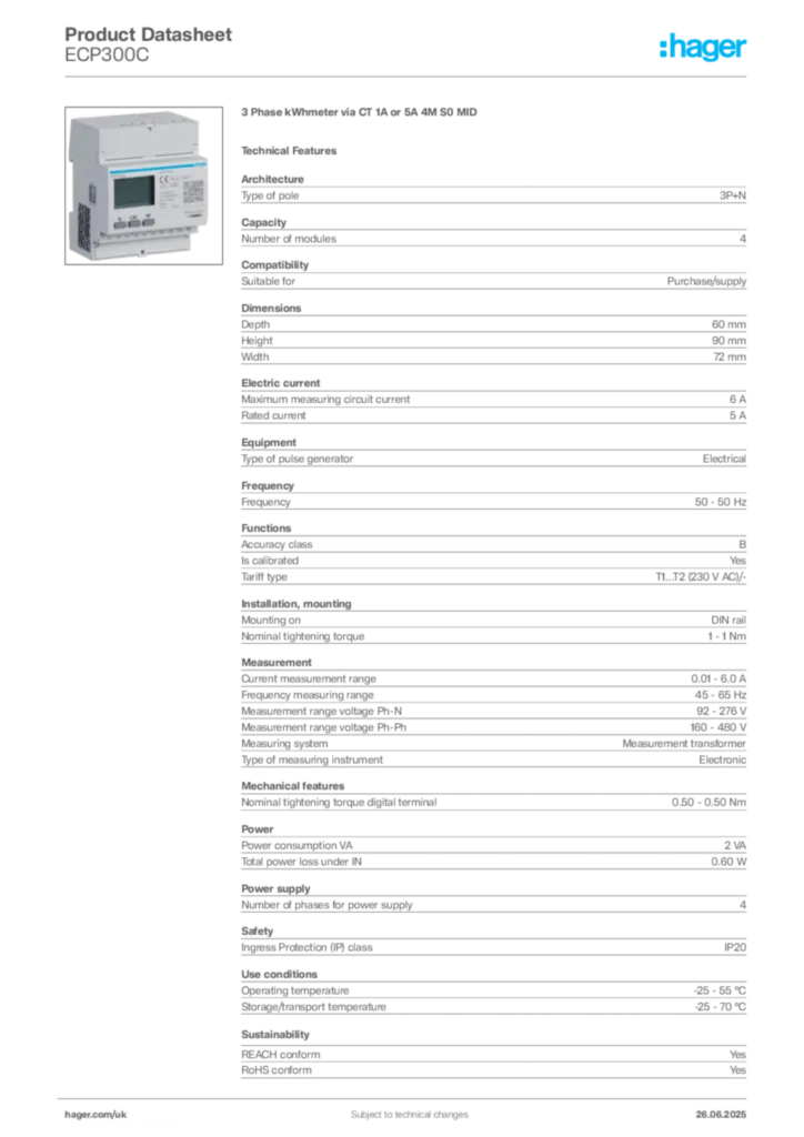 Image Hager Product data sheet ECP300C  | Hager