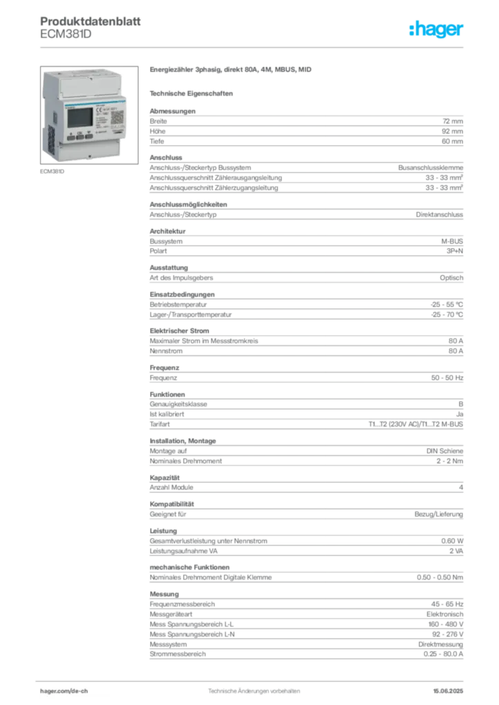 Bild Hager Produktdatenblatt ECM381D | Hager Schweiz
