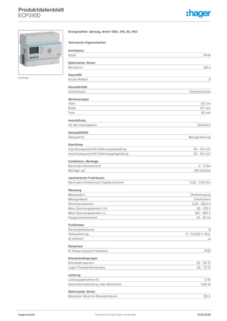 Bild Hager Produktdatenblatt ECP310D | Hager Deutschland