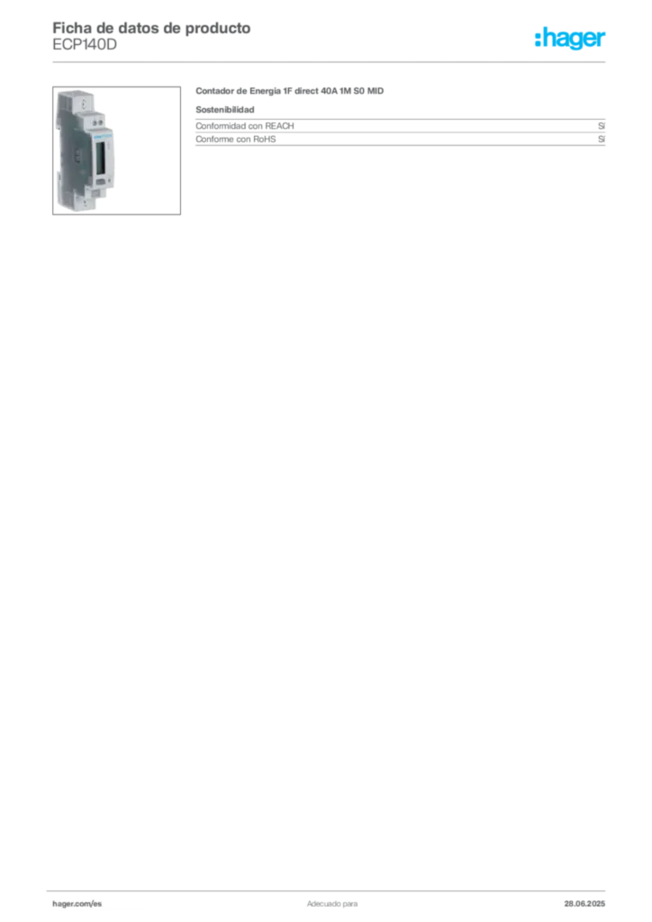 Imagen Hager Ficha de datos de producto ECP140D | Hager España