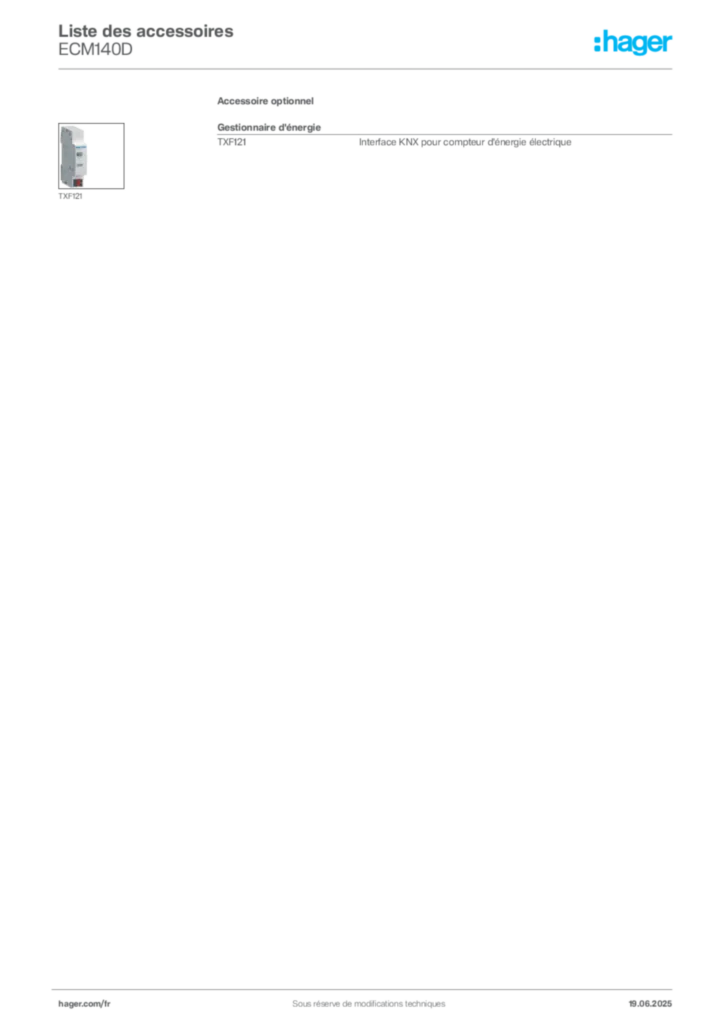 Image Hager Fiche technique du produit ECM140D | Hager France