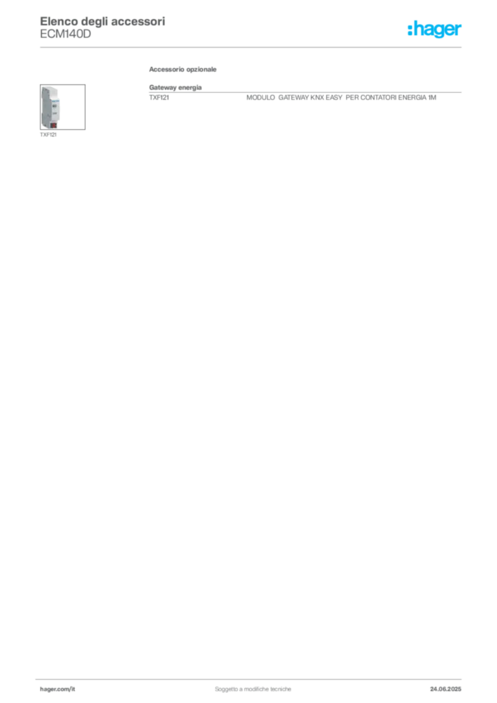 Immagine Hager Scheda tecnica del prodotto ECM140D | Hager Italia