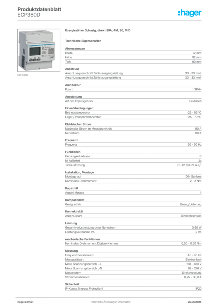 Bild Hager Produktdatenblatt ECP380D | Hager Deutschland