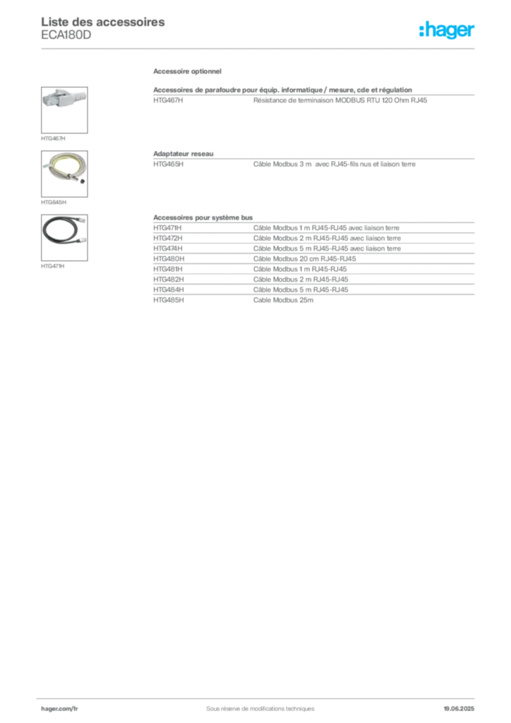 Image Hager Fiche technique du produit ECA180D | Hager France