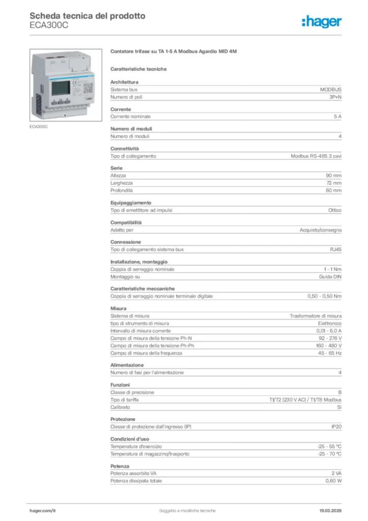 Immagine Hager Scheda tecnica del prodotto ECA300C | Hager Italia