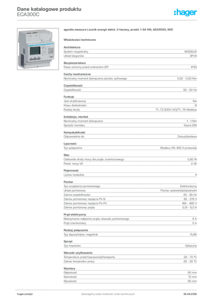 Zdjęcie Hager Dane katalogowe produktu ECA300C | Hager Polska