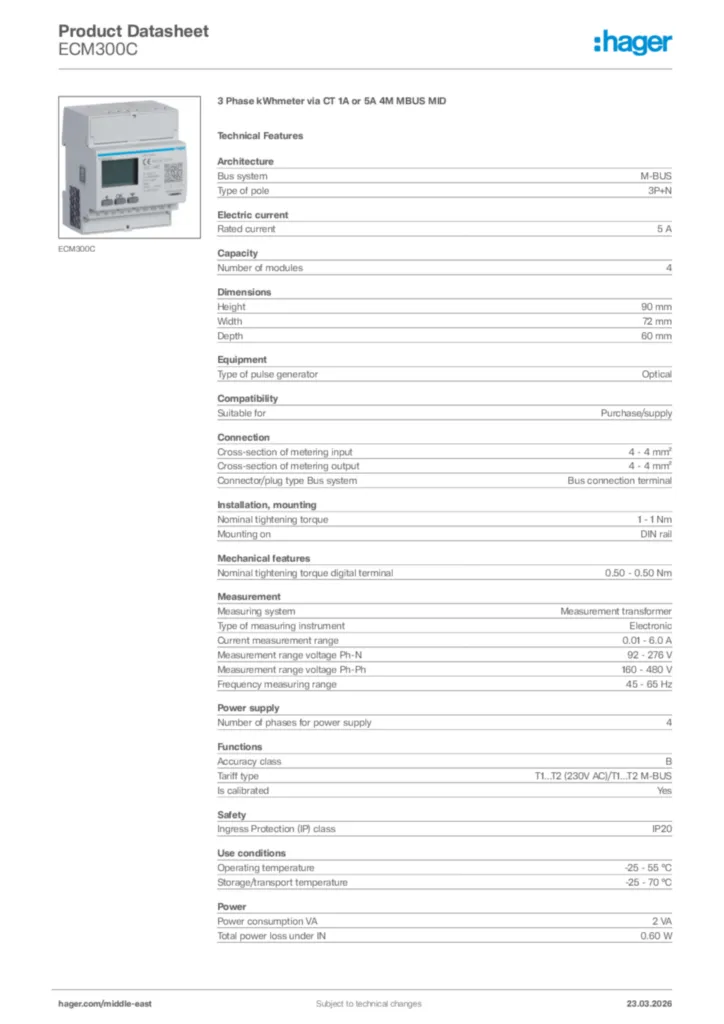 Image Hager Product data sheet ECM300C  | Hager