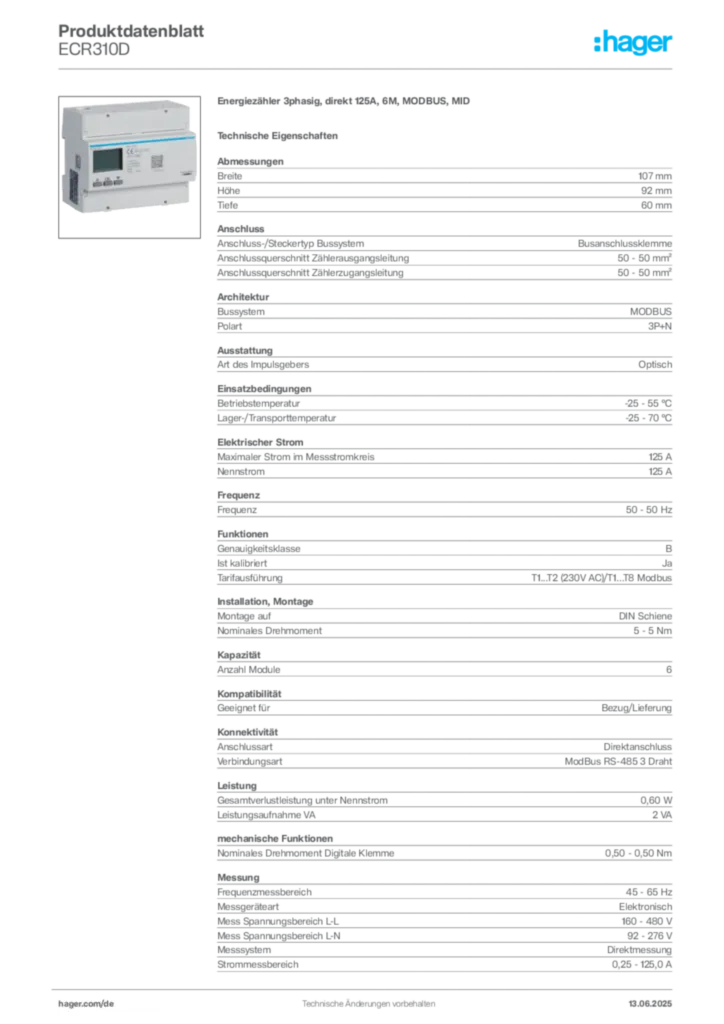 Bild Hager Produktdatenblatt ECR310D | Hager Deutschland