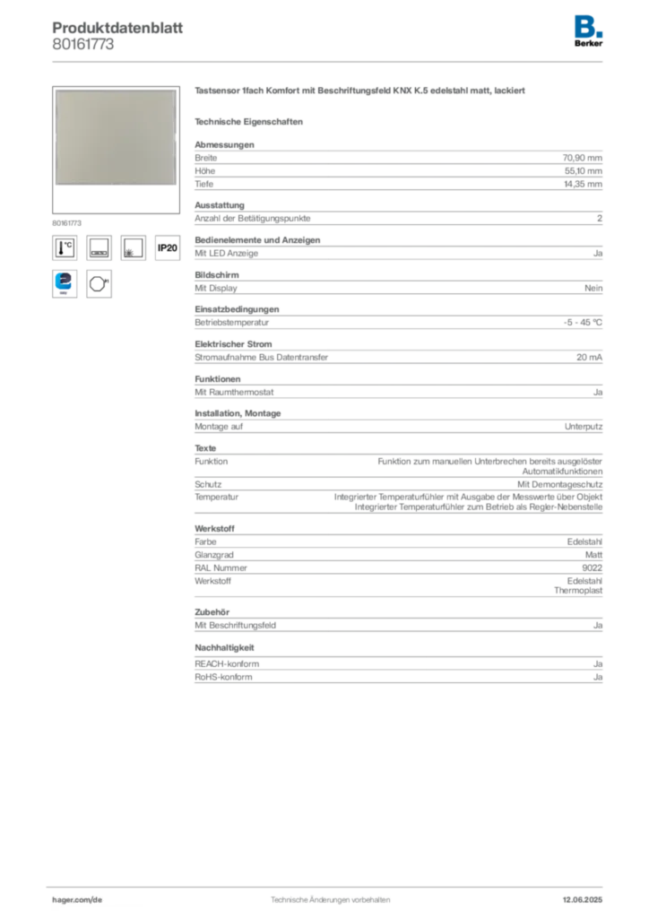 Berker Produktdatenblatt 80161773