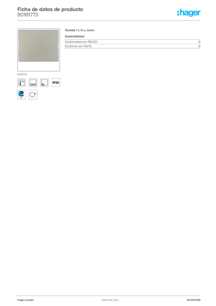 Imagen Hager Ficha de datos de producto 80161773 | Hager España