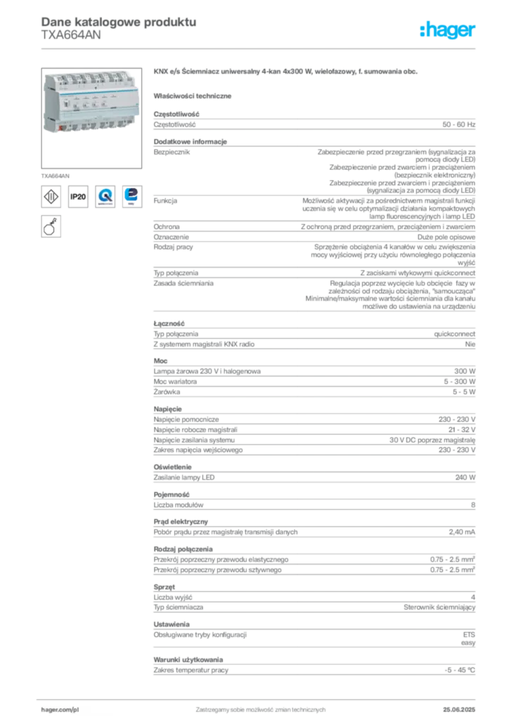 Zdjęcie Hager Dane katalogowe produktu TXA664AN | Hager Polska