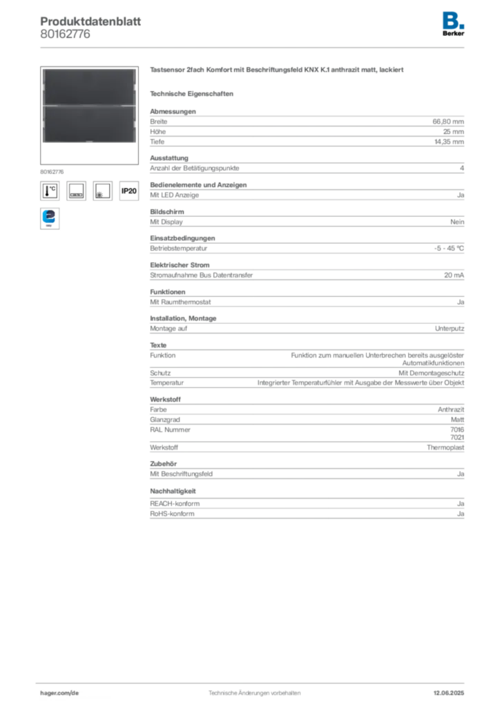 Berker Produktdatenblatt 80162776
