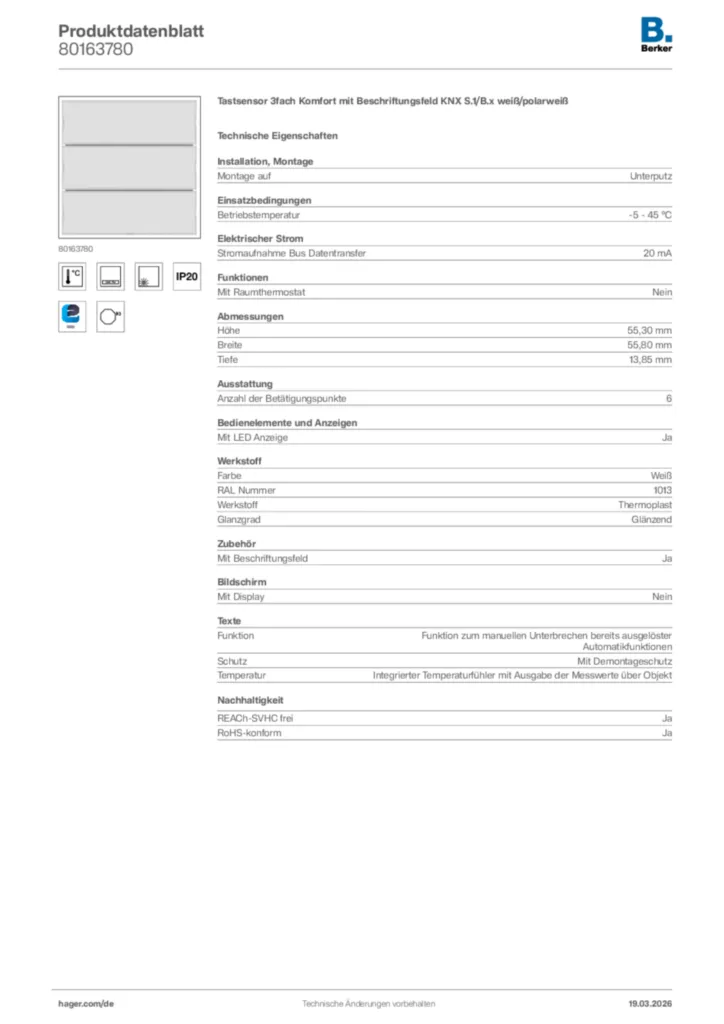 Bild Berker Produktdatenblatt 80163780 | Hager Deutschland