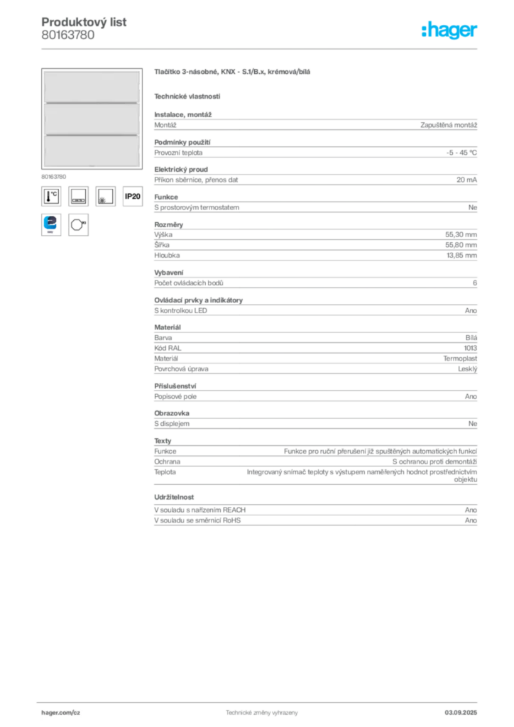 Obrázek Hager Produktový list 80163780 | Hager