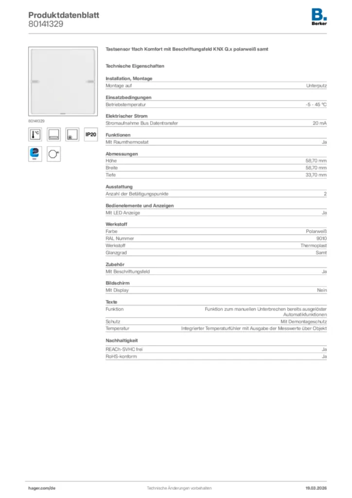 Bild Berker Produktdatenblatt 80141329 | Hager Deutschland