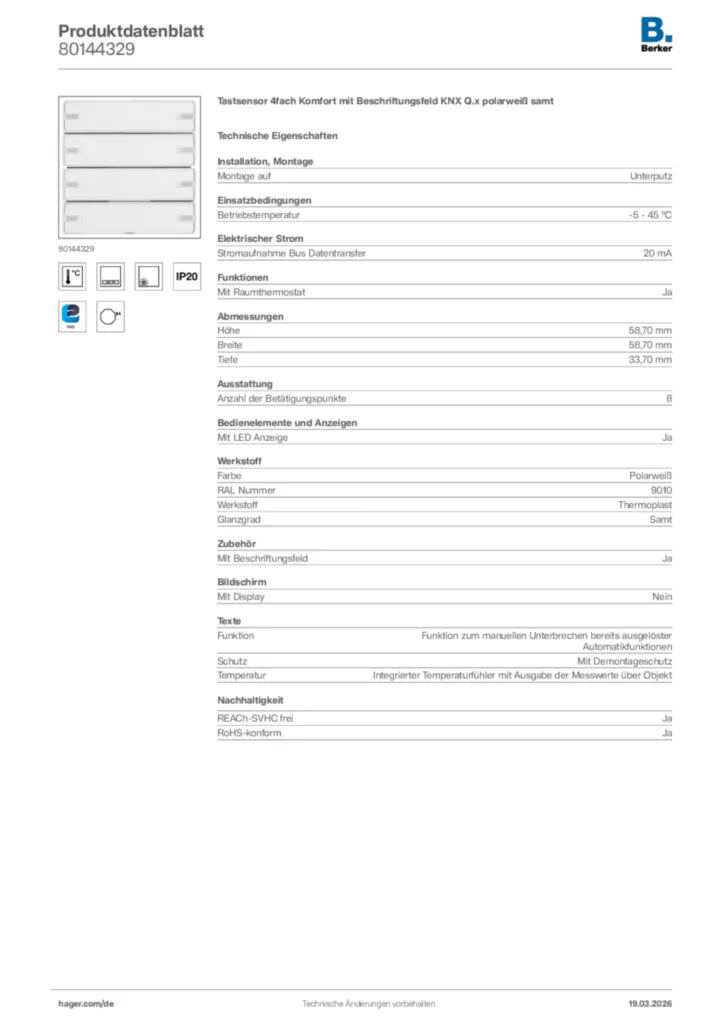 Bild Berker Produktdatenblatt 80144329 | Hager Deutschland