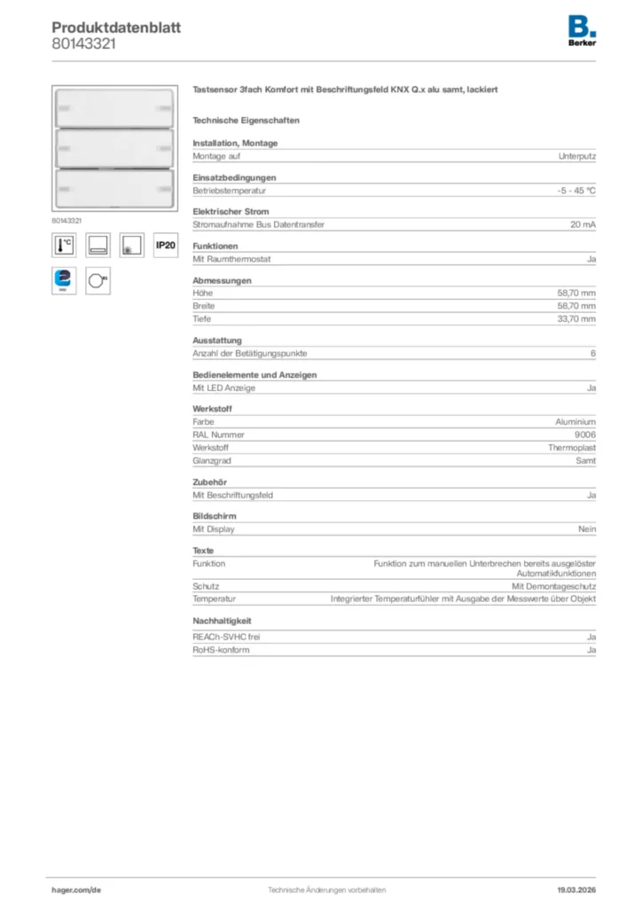 Bild Berker Produktdatenblatt 80143321 | Hager Deutschland