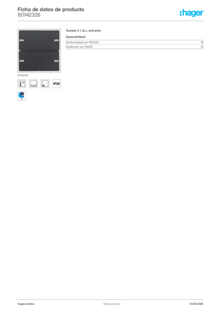 Imagen Hager Ficha de datos de producto 80142326 | Hager España