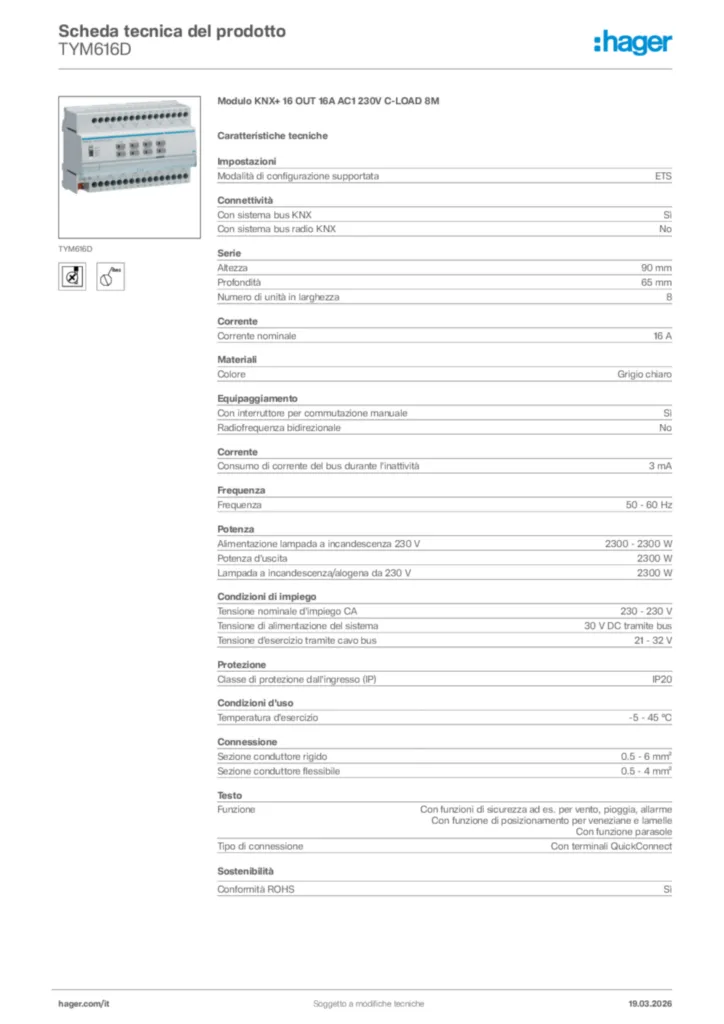 Immagine Hager Scheda tecnica del prodotto TYM616D | Hager Italia