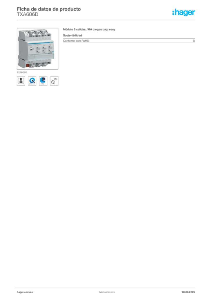 Imagen Hager Ficha de datos de producto TXA606D | Hager España