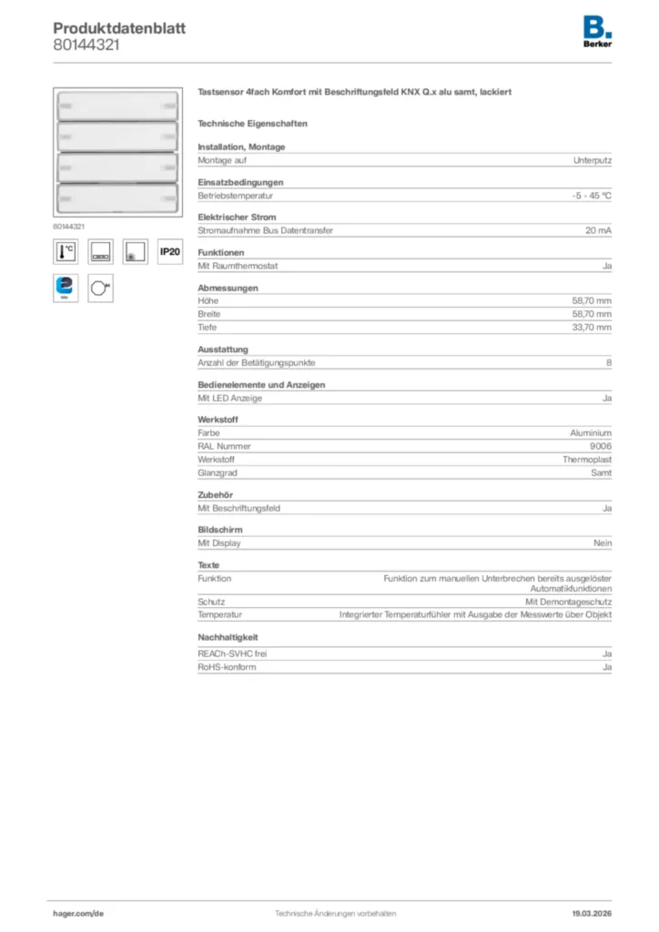 Bild Berker Produktdatenblatt 80144321 | Hager Deutschland