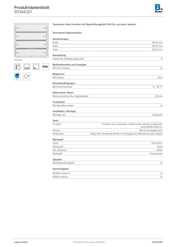 Bild Berker Produktdatenblatt 80144321 | Hager Deutschland