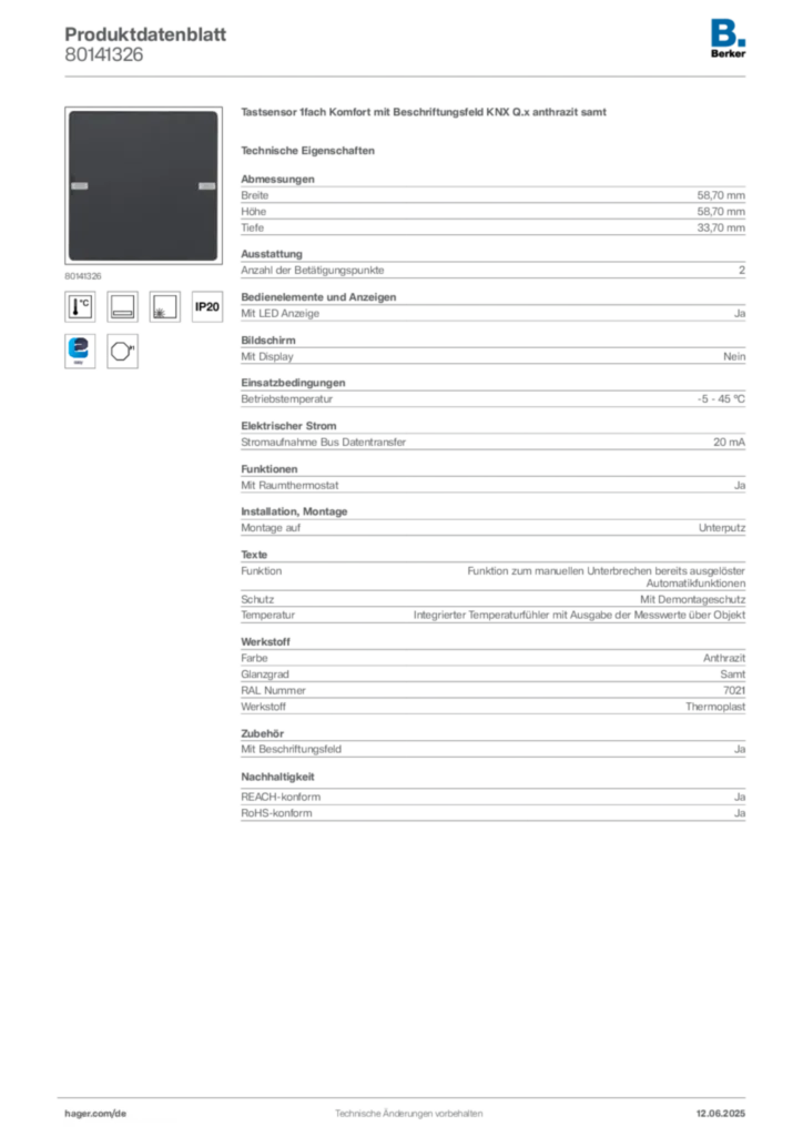 Berker Produktdatenblatt 80141326