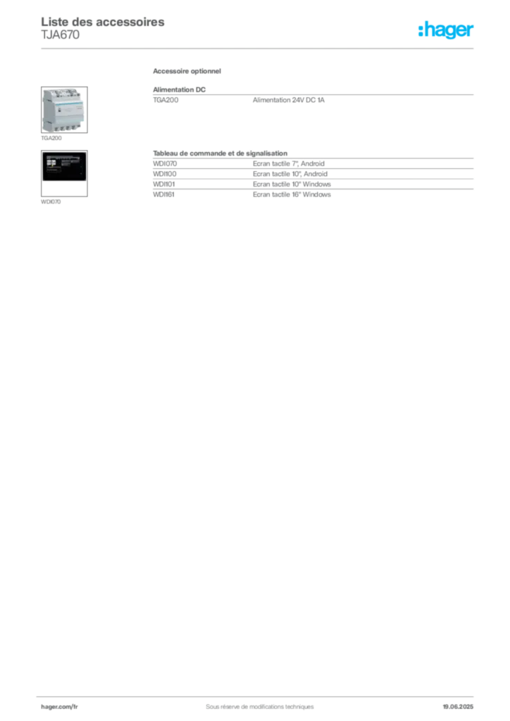 Image Hager Fiche technique du produit TJA670 | Hager France