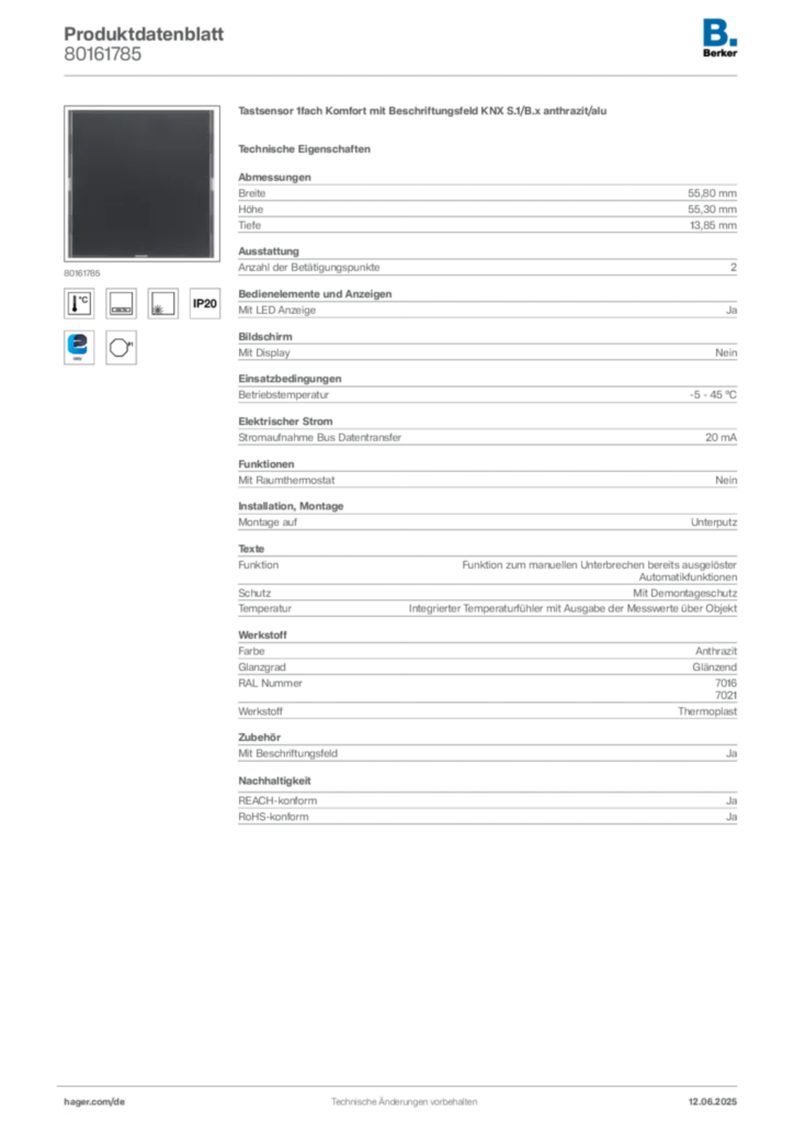 Berker Produktdatenblatt 80161785