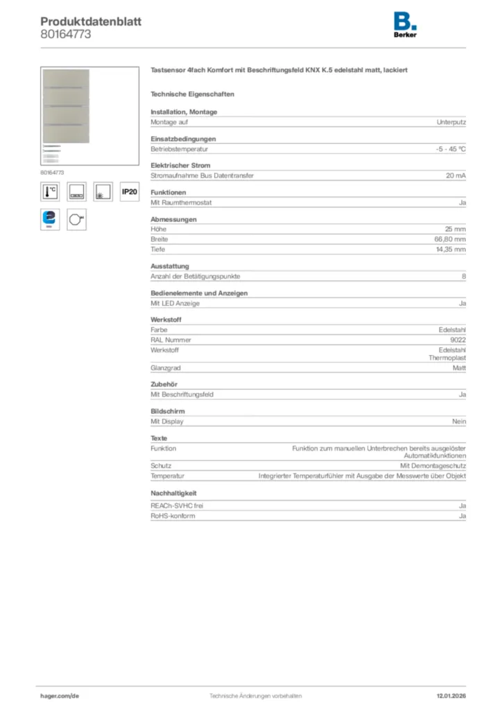 Berker Produktdatenblatt 80164773